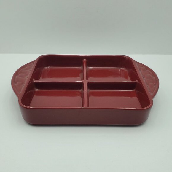 Longaberger Paprika Square 4 Part Divided Serving Dish Handled Appetizer Tray - Picture 1 of 5